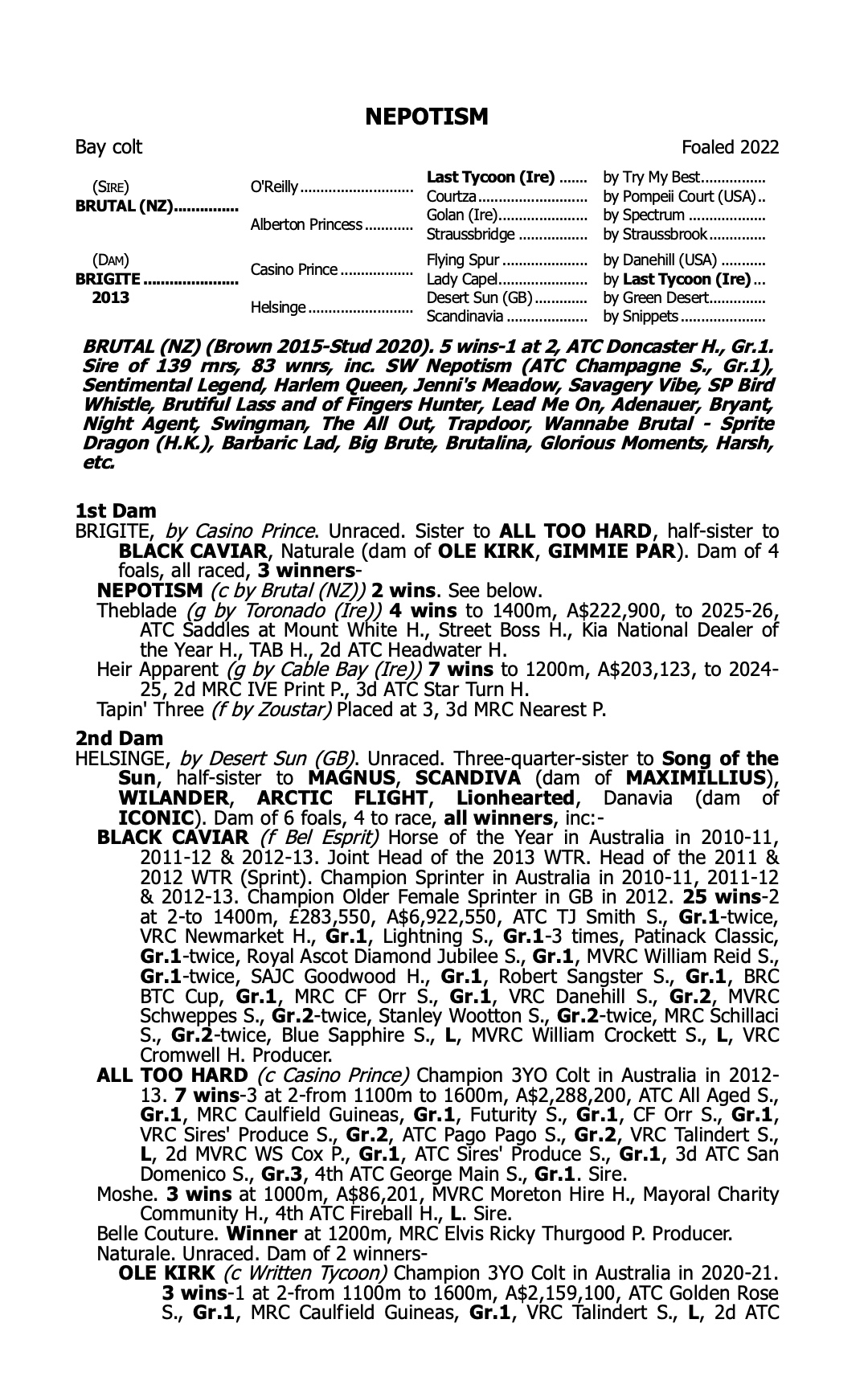 Nepotism pedigree report page 1